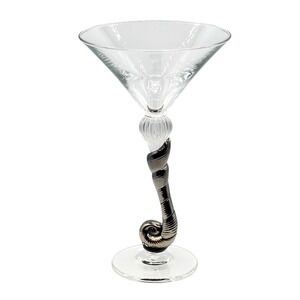 Ralph Lauren Signed Art Glass Martini Glass Gold Aventurine Scroll Stem Ribbed